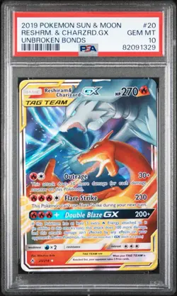 2019 Pokemon PSA 10 Reshiram & Charizard GX - 20/214 - Unbroken Bonds - Image 1