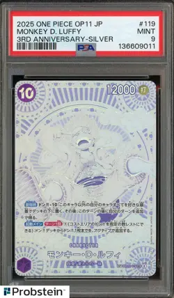 2025 One Piece OP11 Japanese 3rd Anniversary Silver #119 Monkey D Luffy PSA 9 - Image 1