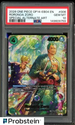 2026 ONE PIECE OP14-EB04-THE AZURE SEA'S SEVEN #006 RORONOA ZORO PSA 10 - Image 1