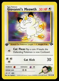 Giovanni's Meowth 74/132 Common 1st Edition Gym Challenge Pokemon Card - Image 1