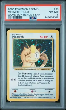 2000 POKEMON PROMO BLACK STAR GAME BOY #10 MEOWTH-HOLO PSA 8 - Image 1