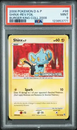 2007 POKEMON DIAMOND & PEARL BURGER KING COLL 2008 #98 SHINX-REVERSE FOIL PSA 9 - Image 1