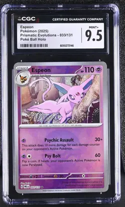 CGC 9.5 MINT+ 2025 POKEMON SV PRISMATIC EVOLUTIONS POKE BALL HOLO ESPEON #33 - Image 1