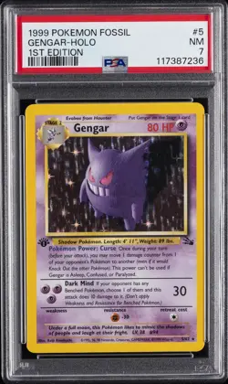 1999 POKEMON FOSSIL 1ST ED #5 GENGAR-HOLO PSA 7 - Image 1