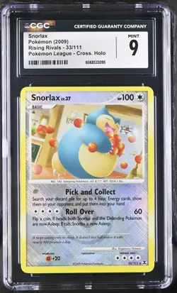 CGC 9 MINT Snorlax 2009 Rising Rivals 33/111 Crosshatch Holo Pokemon Card - Image 1