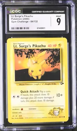 CGC 9 Lt. Surge's Pikachu 84/132 Gym Challenge 2000 Pokemon Card - Image 1