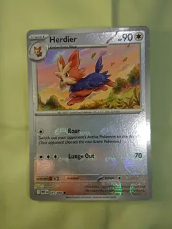 Pokemon Herdier Masterball Holo 075/086 White Flare Scarlet and Violet TCG NM - Image 1