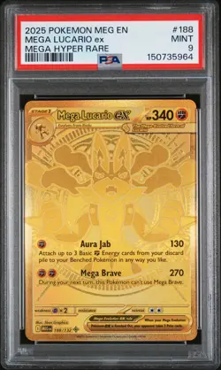 2025 POKEMON MEG EN-MEGA EVOLUTION MEGA HYPER RARE #188 MEGA LUCARIO EX PSA 9 - Image 1
