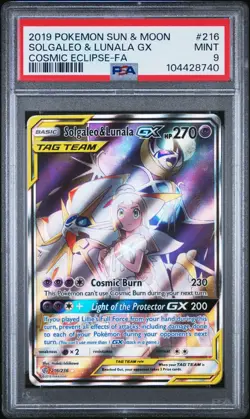 Solgaleo & Lunala GX FA 216/236 Pokemon English Cosmic Eclipse PSA 9 Super Clean - Image 1