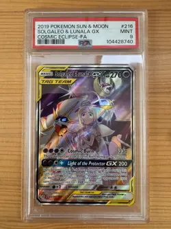 Solgaleo & Lunala GX FA 216/236 Pokemon English Cosmic Eclipse PSA 9 Super Clean - Image 3