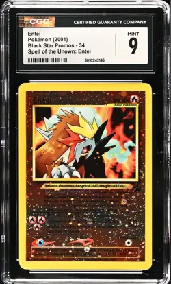CGC 9 MINT Entei 34 Black Star Promo x2 SWIRLS Reverse Holo Vintage 2001 Pokemon - Image 1