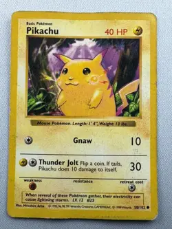 Pikachu (Shadowless) 058/102 WoTC Base Set Common - Pokemon TCG - HP/DMG - Image 1