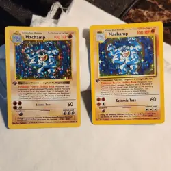 Machamp 8/102 1st Edition Base Shadowless/Non Shadowless 2 Card Lot HP/Damaged - Image 1