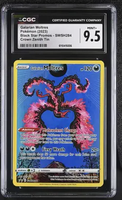 2023 Pokemon BSP Crown Zenith Tin #SWSH284 Galarian Moltres CGC 9.5 MINT+ - Image 1