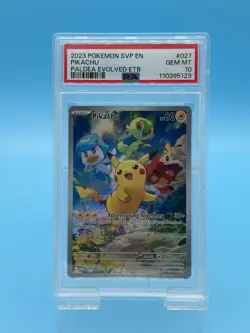 2023 POKEMON SVP EN-SV BLACK STAR PROMO #027 PIKACHU PALDEA EVOLVED ETB PSA 10 - Image 1