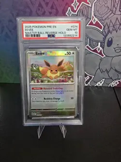 Pokemon Eevee Master Ball Reverse Holo PSA 10 074/131 Sv Prismatic Evolutions - Image 1