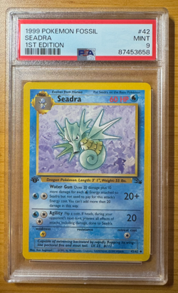 1999 Pokemon Fossil #42 Seadra 1st Edition PSA 9 - Image 1