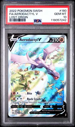 2022 POKEMON SWORD & SHIELD LOST ORIGIN #180 FULL ART/AERODACTYL V PSA 10 - Image 1