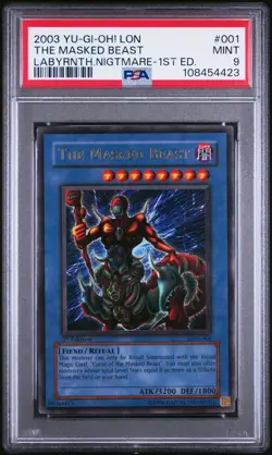 2003 YU-GI-OH! LON-LABYRINTH OF NIGHTMARE 1ST ED #001 THE MASKED BEAST PSA 9 - Image 1
