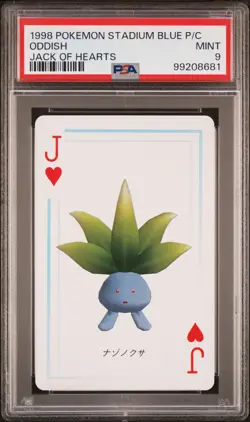1998 POKEMON STADIUM BLUE VERSION PLAYING CARDS JACK OF HEARTS ODDISH PSA 9 - Image 1