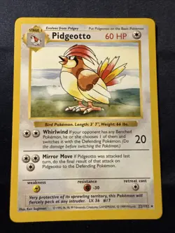 Pidgeotto 22/102 Shadowless Base Set Rare 1999 Pokemon Card WOTC Vintage - Image 1