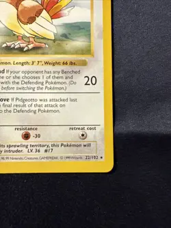 Pidgeotto 22/102 Shadowless Base Set Rare 1999 Pokemon Card WOTC Vintage - Image 4