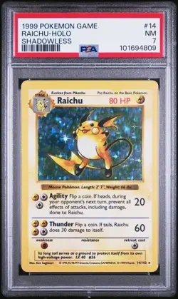 Raichu Pokemon 1999 Holo Base Set Shadowless English 14/102 PSA 7 #14 - Image 1