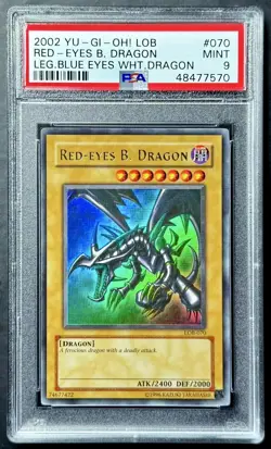 2002 Yugioh RED-EYES B. DRAGON LOB-070 Original Unlimited Ultra Rare PSA 9 Mint - Image 1