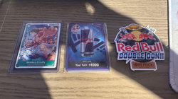 SEALED Red Bull Double Don!! One Piece Card Game Promo Monkey D. Luffy + Sticker - Image 1