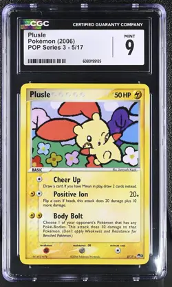CGC 9 MINT Plusle 2006 POP Series 3 5/17 Holo Pokemon Card - Image 1