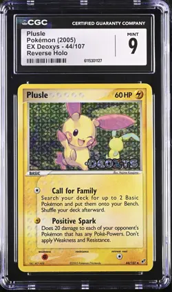 CGC 9 MINT Plusle 2005 EX Deoxys 44/107 Reverse Holo Stamped Pokemon Card - Image 1