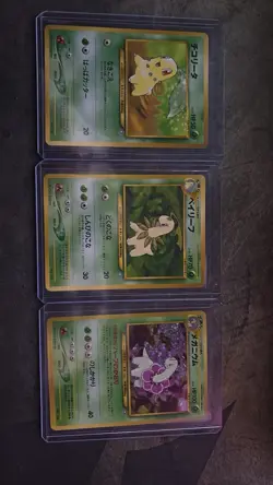 Pokemon cards vintage Japanese Neo Genesis Chikorita Bayleef Meganium lot of 3 - Image 1