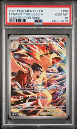 2025 POKEMON DRI EN-DESTINED RIVALS ILLUSTRATION RARE ETHAN'S TYPHLOSION PSA 10 - Image 1