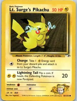 Pokemon tcg City Gym Decks Lt. Surge's Pikachu (LV.15) Moderately played - Image 1