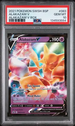 2021 POKEMON SWSH BLACK STAR PROMO ALAKAZAM V BOX #083 ALAKAZAM V PSA 10 - Image 1