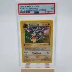 1999 POKEMON FOSSIL 1ST ED-PRERELEASE-COSMOS #1 AERODACTYL-HOLO PSA 7 - Image 2