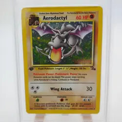 1999 POKEMON FOSSIL 1ST ED-PRERELEASE-COSMOS #1 AERODACTYL-HOLO PSA 7 - Image 3