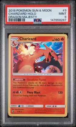 PSA 9 2018 POKEMON SUN & MOON DRAGON MAJESTY 3/70 CHARIZARD-HOLO - Image 1