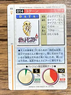 Pokemon Carddass Card Kakuna No.14 Bandai Pocket Monsters Green ver. 1996 - Image 2