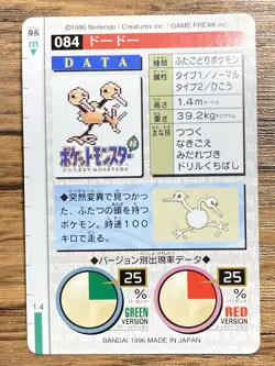 Pokemon Carddass Card Doduo File No.84 Bandai Pocket Monsters Red ver. 1996 - Image 2