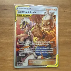 Pokemon Guzma Hala Cosmic Eclipse TCG Full Art Holo Card 229/236 Ultra Rare - Image 1