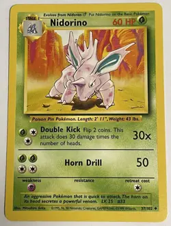 Nidorino 37/102 Uncommon Vintage Pokemon Base Set Card Rare Cards TCG Game - Image 1
