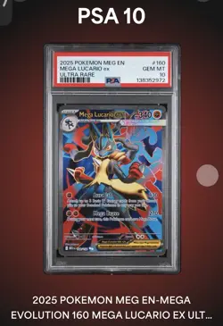 PSA 10 MEGA LUCARIO EX ULTRA RARE FULL ART #160 2025 POKEMON MEG MEGA EVOLUTIONS - Image 1