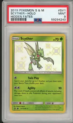 2019 Pokemon Sun & Moon Hidden Fates Scyther Holo #SV1 PSA 9 - Image 1
