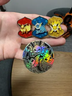 Nintendo Official Pokemon Jolteon Vaporeon Flareon Vmax Collection Pins Set Of 3 - Image 1