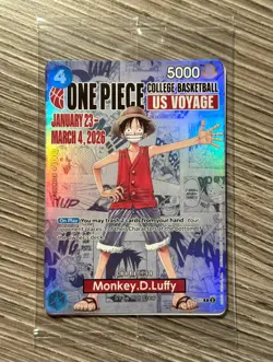 One Piece Monkey D. Luffy US Voyage College Basketball Promo Card & Alpha Holder - Image 2