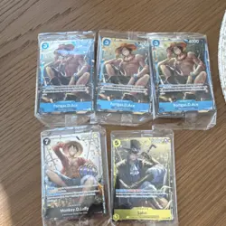 One Piece op13- Portgas D. Ace, Monkey D. Luffy,Sabo promo 5 cards with tin can - Image 1
