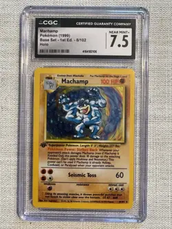 1999 Pokemon Machamp Base Set 1st Edition Holo Rare 008/102 CGC 7.5 - Image 1