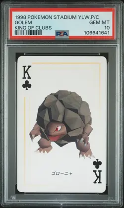 1998 POKEMON STADIUM YELLOW VERSION PLAYING CARDS KING OF CLUBS GOLEM PSA 10 - Image 1