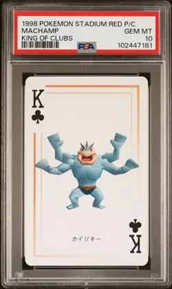 1998 POKEMON STADIUM RED VERSION PLAYING CARDS KING OF CLUBS MACHAMP PSA 10 - Image 1